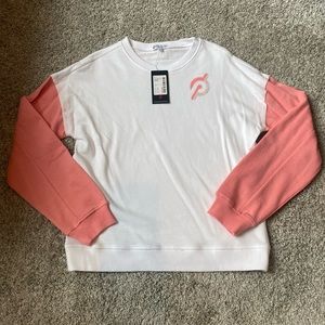 NWT Women’s Peloton Pink and White pullover sweatshirt